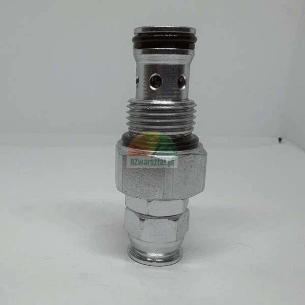Metalowy zawór hydrauliczny nabojowy z uszczelkami typu O-ring i korpusem z gwintem na białym tle.