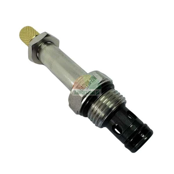 Hydrauliczny zawór nabojowy model DASV08-22M z mosiężnym pokrętłem regulacyjnym i uszczelkami typu o-ring na białym tle