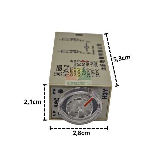 Przekaźnik czasowy H3Y-2 24V AC 5s 8-pin o wymiarach 2,1x2,8x5,3 cm
