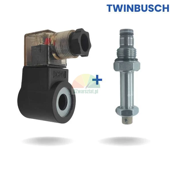 Zamiennik Twin Busch: Cewka elektromagnetyczna 24V DC i zawór opuszczania do podnośnika samochodowego.
