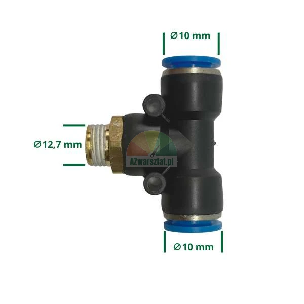 Złączka pneumatyczna T, gwint 12,7mm, przyłącza 10mm