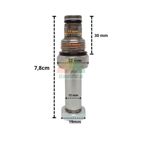 Zawór opuszczania do cewki elektromagnetycznej 13mm G19mm z naniesionymi wymiarami.