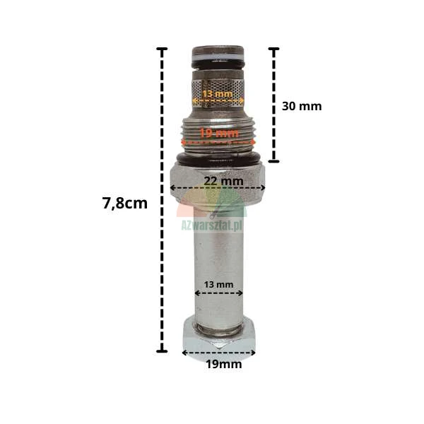 Zawór opuszczania do cewki elektromagnetycznej 13mm G19mm z naniesionymi wymiarami.