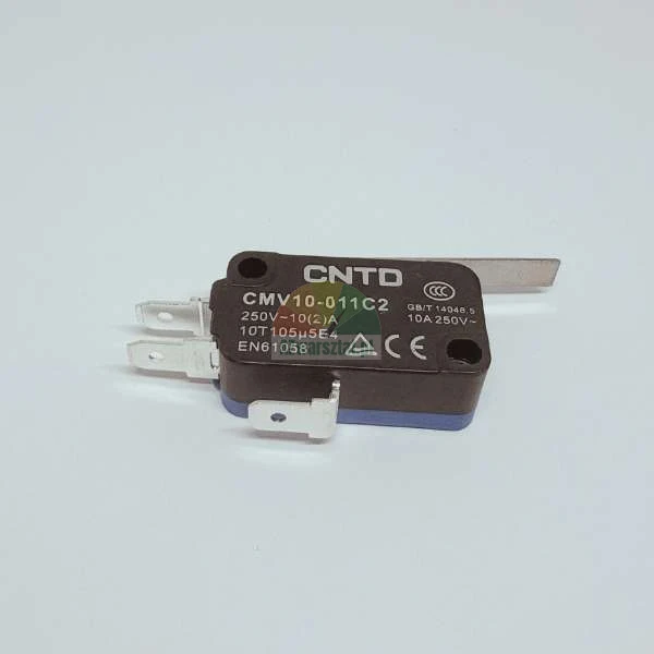 Mikroprzełącznik CNTD CMV10-011C2 z dźwignią i konektorami, 10A 250V.