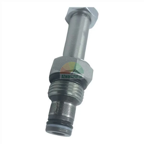 Metalowy hydrauliczny zawór nabojowy z filtrem siatkowym i uszczelkami typu O-ring.