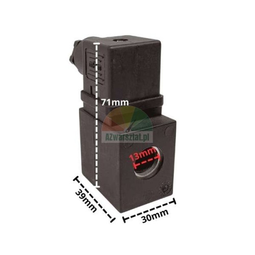 Cewka podnośnika DC24 z wymiarami 71x39x30 mm i otworem 13 mm.