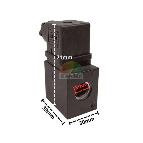 Cewka podnośnika DC24 z wymiarami 71x39x30 mm i otworem 13 mm.