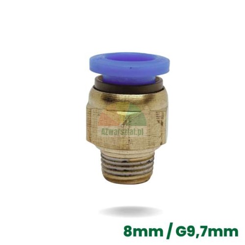 Mosiężny łącznik pneumatyczny wtykowy na przewód 8mm z gwintem 9,7mm