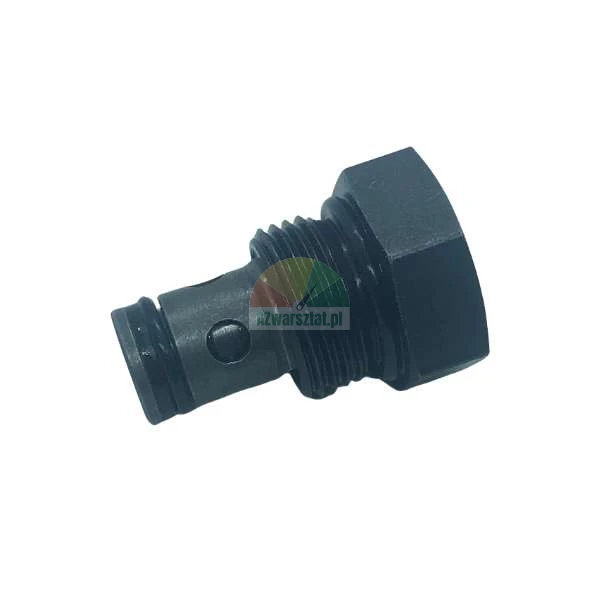 Czarny metalowy element hydrauliczny z gwintem i uszczelkami
