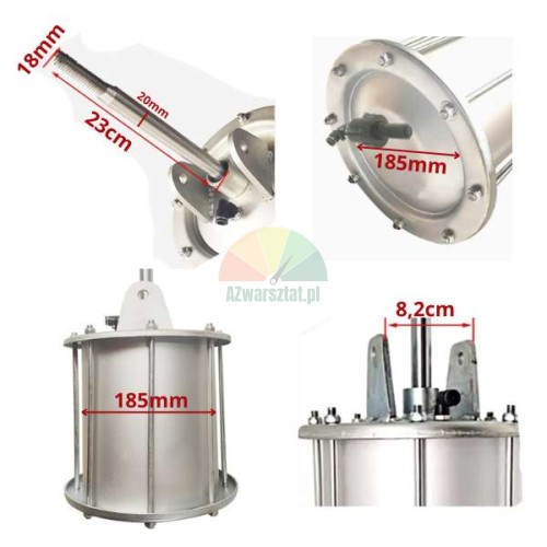 Kompletny aluminiowy siłownik odbijacza 186mm z trzpieniem 23cm.