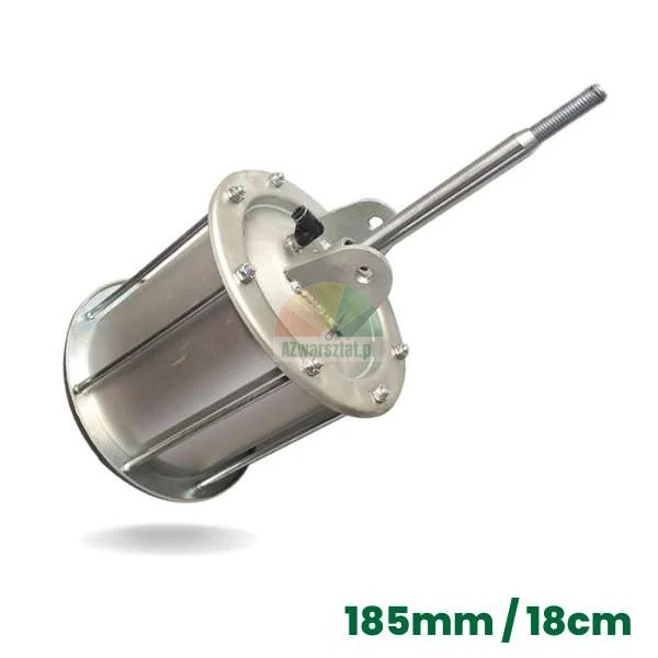 Kompletny aluminiowy siłownik odbijacza 186mm z trzpieniem o długości 18cm na białym tle.
