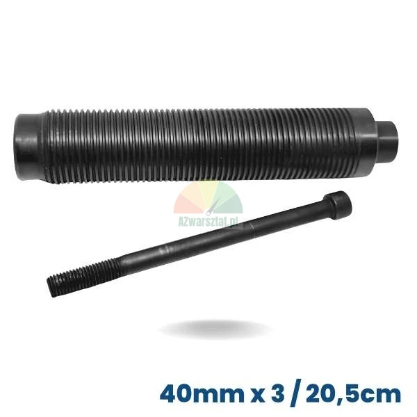 Stalowy gwintowany wał wyważarki o średnicy 40mm i długości 20,5cm wraz ze śrubą mocującą