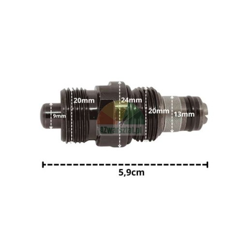 Zawór przeciążeniowy bezpieczeństwa hydrauliczny G20mm z wymiarami