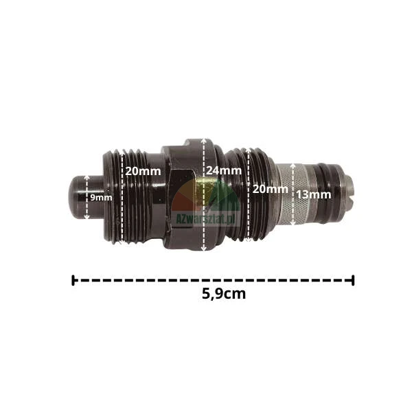 Zawór przeciążeniowy bezpieczeństwa hydrauliczny G20mm z wymiarami