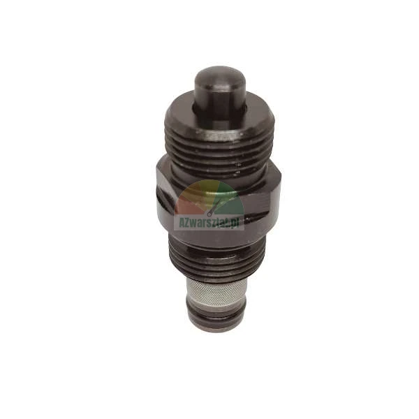 Czarny metalowy element hydrauliczny z gwintem i filtrem