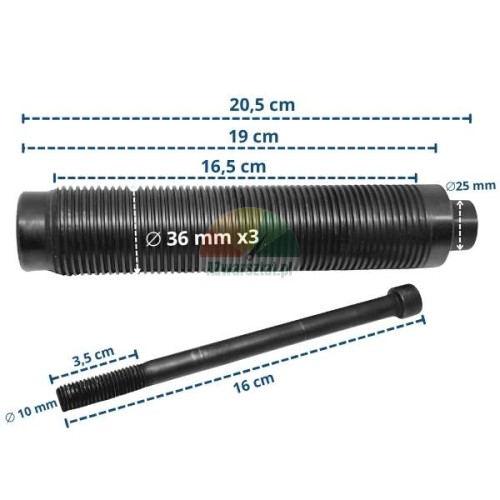 Wał wyważarki 36mm x 20,5cm ze śrubą montażową
