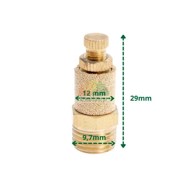Tłumik filtr powietrza G1/8 9.7mm z zaworem spustowym i wymiarami