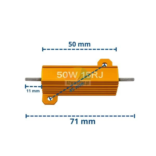 Rezystor hamujący 50W 15 Ohm do wyważarki z wymiarami