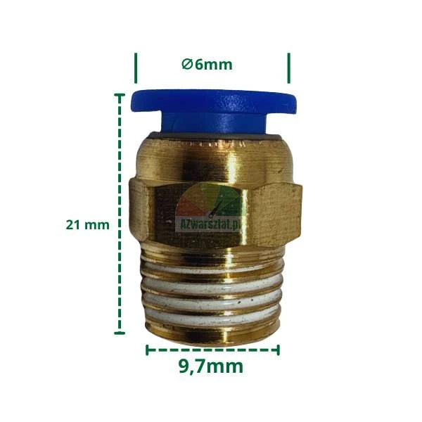 Łącznik pneumatyczny na przewód 6mm i gwint 9,7mm
