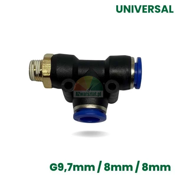 Złączka pneumatyczna typu T G9.7mm / 8mm / 8mm, kolor czarny i niebieski