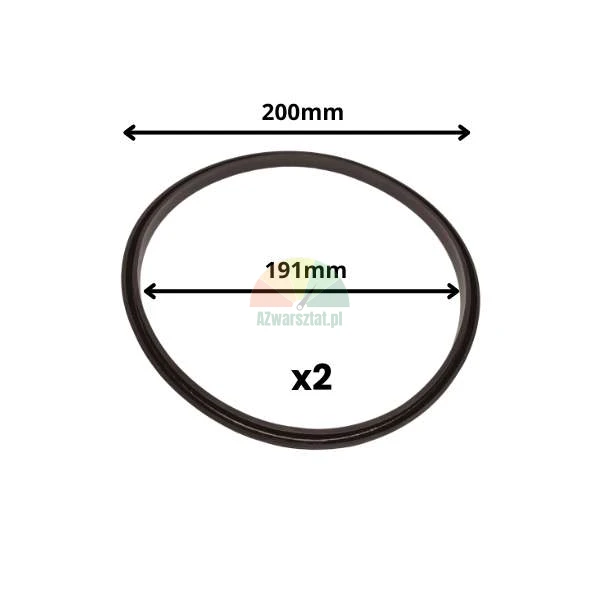 Czarna gumowa uszczelka o średnicy zewnętrznej 200mm i wewnętrznej 191mm, zestaw 2 sztuk.
