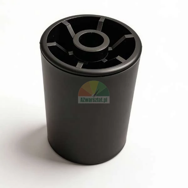 Czarna plastikowa noga meblowa o cylindrycznym kształcie z wewnętrznymi żebrami wzmacniającymi