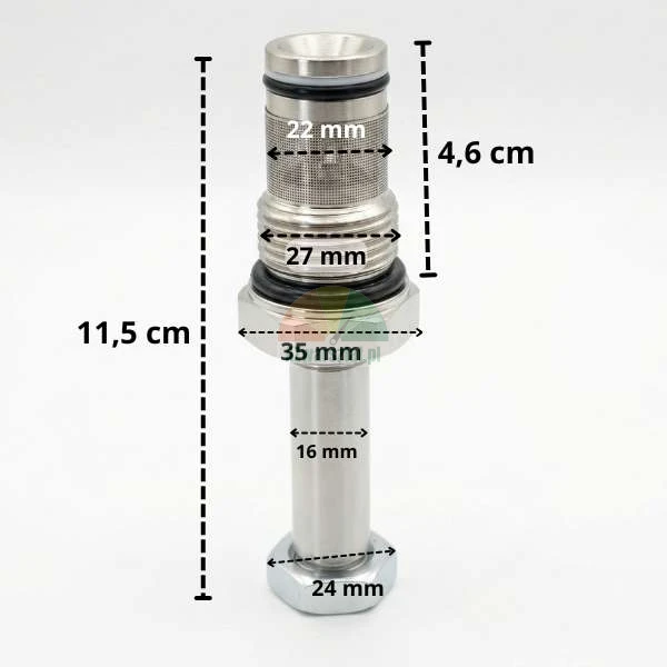 Zawór opuszczania do cewki elektromagnetycznej 16mm / G27mm z wymiarami
