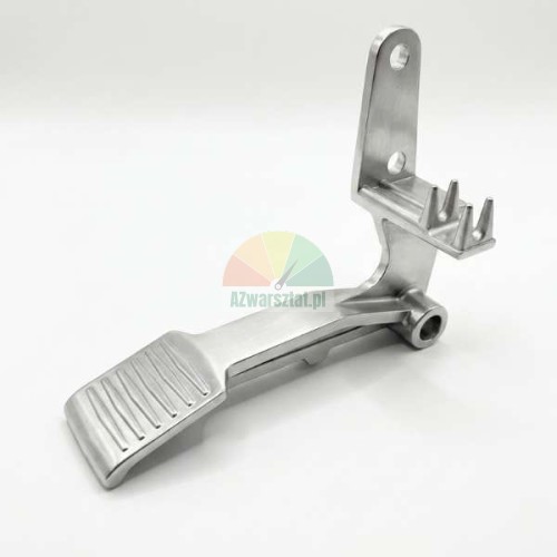 Aluminiowy pedał do montażownicy opon typ - B, srebrny element sterujący z otworami montażowymi.
