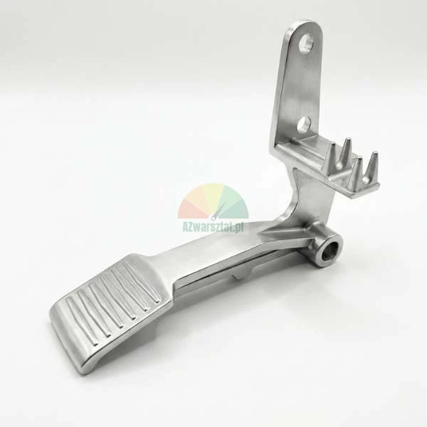 Aluminiowy pedał do montażownicy opon typ - B, srebrny element sterujący z otworami montażowymi.
