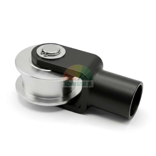 Koło łańcucha podnośnika dwukolumnowego z uchwytem 36mm, srebrna rolka prowadząca w czarnym korpusie.