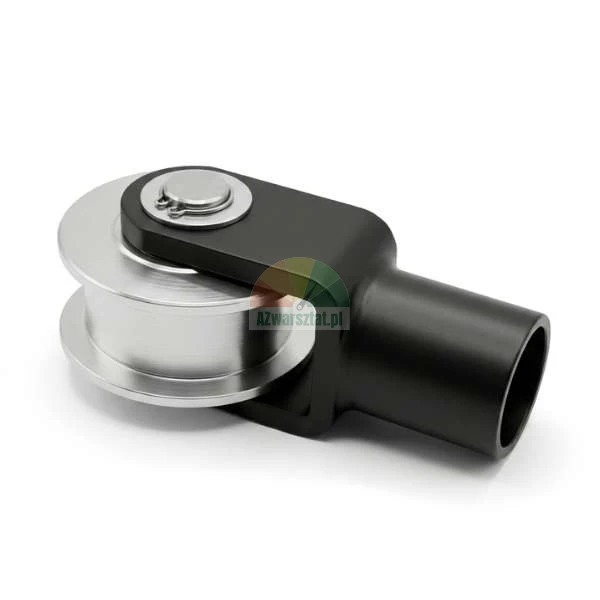 Koło łańcucha podnośnika dwukolumnowego z uchwytem 36mm, srebrna rolka prowadząca w czarnym korpusie.