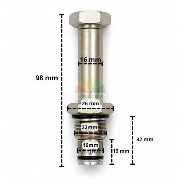 Zawór opuszczania do cewki 16mm G22mm z wymiarami