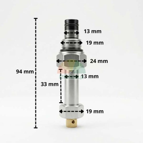 Zawór opuszczania TYP B z gwintem 19mm i wymiarami technicznymi