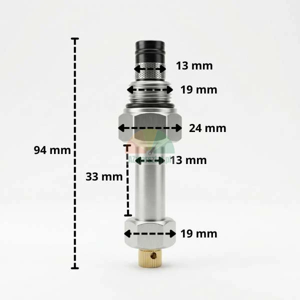 Zawór opuszczania TYP B z gwintem 19mm i wymiarami technicznymi