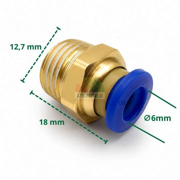 Złączka pneumatyczna 6mm G12,7 z wymiarami