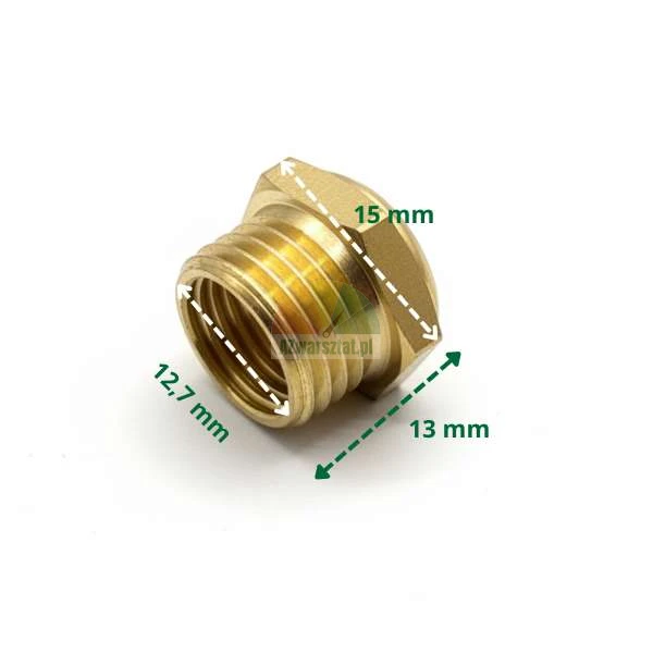 Mosiężny tłumik pneumatyczny z gwintem 12,7 mm oraz wymiarami 15 mm i 13 mm