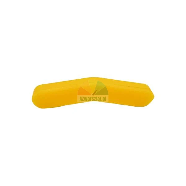 Żółty wygięty element gumowy lub plastikowy w kształcie litery V na białym tle.