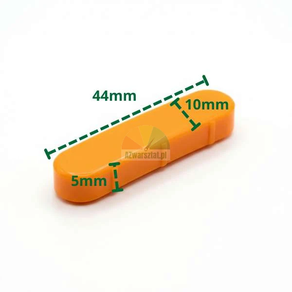 Pomarańczowa plastikowa osłona stopki montażowej o wymiarach 44 mm na 10 mm