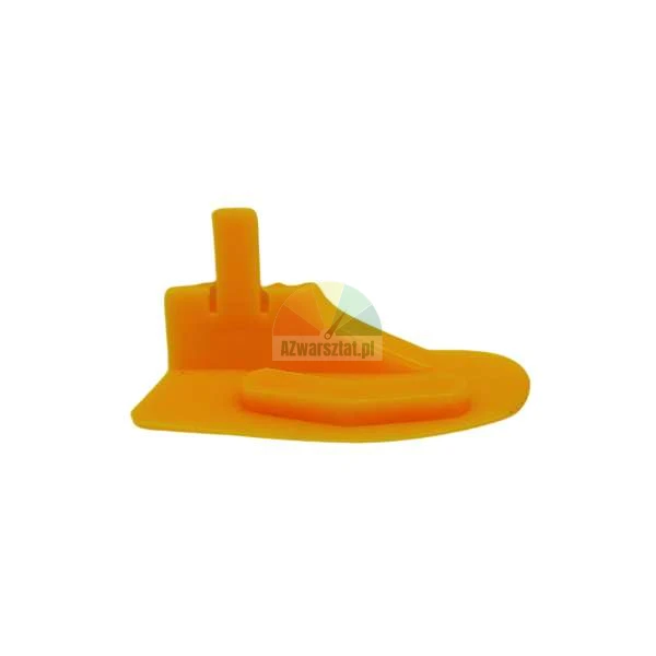 Pomarańczowy element plastikowy na białym tle.