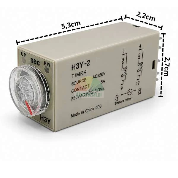 Przekaźnik czasowy H3Y-2 AC 220V, 10s, 8 PIN, wymiary 5,3x2,2x2,7cm