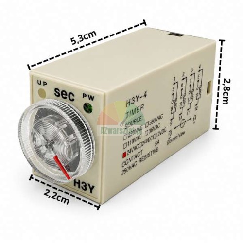 Przekaźnik czasowy H3Y-4 24V AC 5s 14 PIN wymiary 5.3x2.8x2.2cm