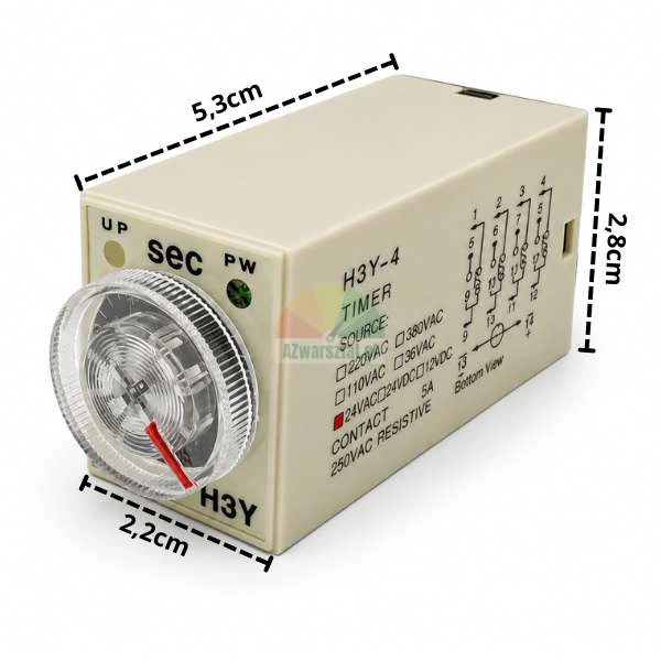 Przekaźnik czasowy H3Y-4 24V AC 5s 14 PIN wymiary 5.3x2.8x2.2cm