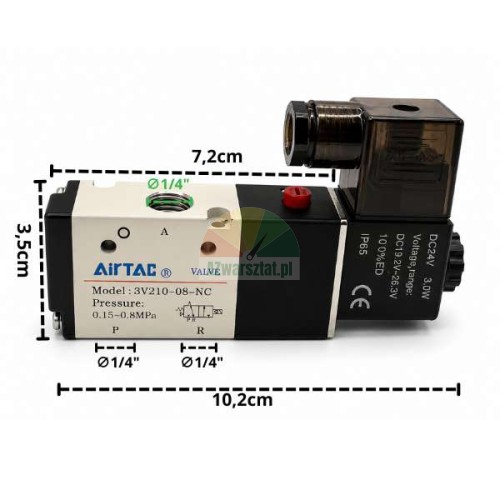Elektromagnetyczny zawór pneumatyczny AirTAC z wymiarami