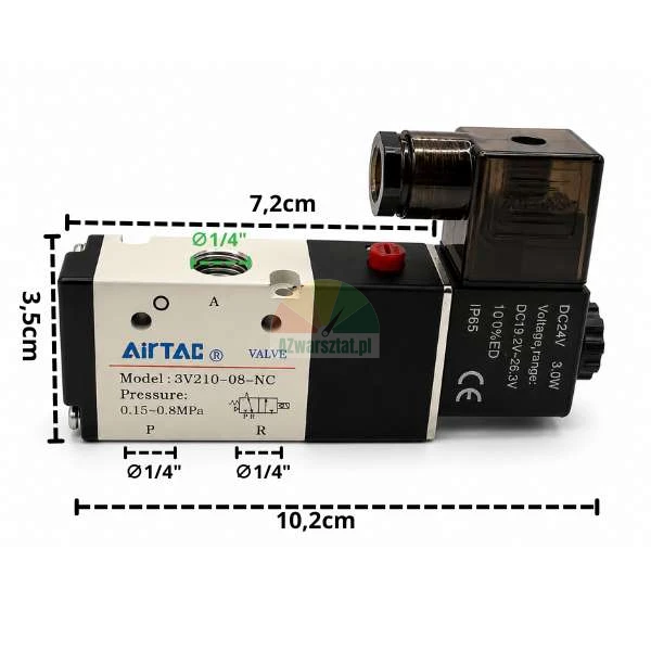 Elektromagnetyczny zawór pneumatyczny AirTAC z wymiarami