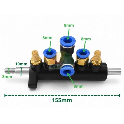 Rozdzielacz powietrza przy pedale 4x8mm z wymiarami