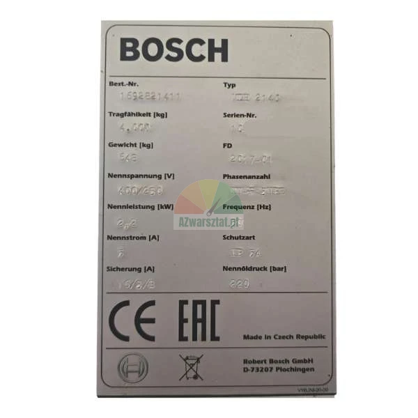 Tabliczka znamionowa podnośnika Bosch VLH 2140.