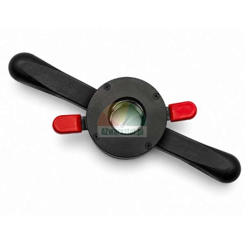 Czarna nakrętka szybkomocująca 36mm x 3 typ B do wyważarki z dwoma uchwytami i czerwonymi przyciskami.