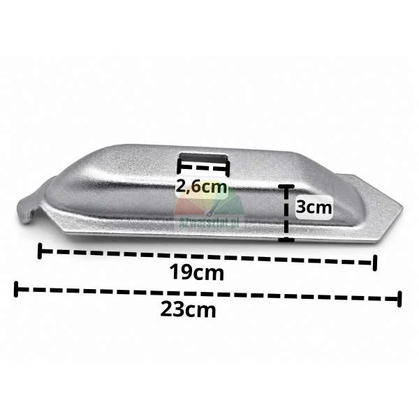 Element prowadnicy do szczęki montażownicy Typ A z podanymi wymiarami 23cm, 19cm, 3cm i 2,6cm