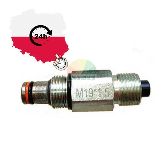 Metalowy adapter z gwintem M19x1.5, uszczelkami i czarnym trzpieniem, z grafiką szybkiej wysyłki 24h z Polski