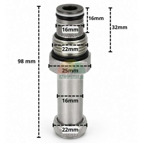 Zawór opuszczania do cewki 16mm G22mm z wymiarami